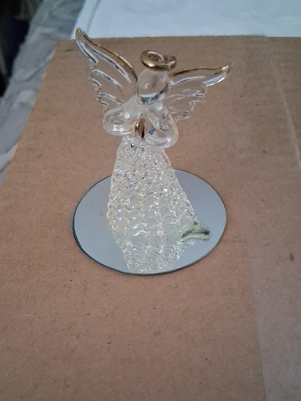 Glass Angel Figurine Clear with Gold Accent -